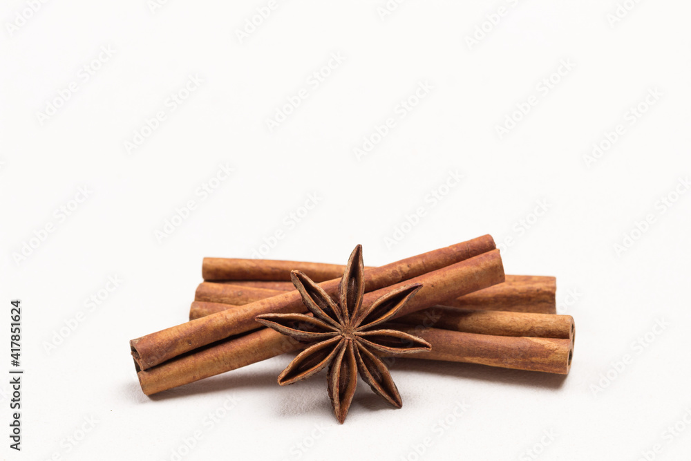 Star anise spices and cinnamon sticks close up