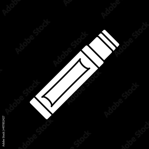Protein bar dark mode glyph icon. Wrapped snack. Sweet treat. Dessert food. Vitamin supplement product. Foodstuff to eat. White silhouette symbol on black space. Vector isolated illustration