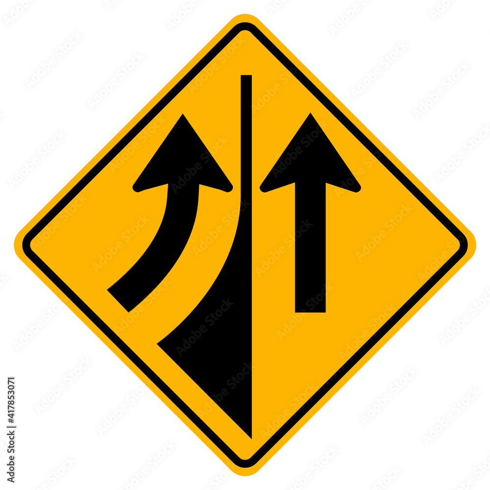 Warning road sign merging from the Left Warning road sign merging from the Left