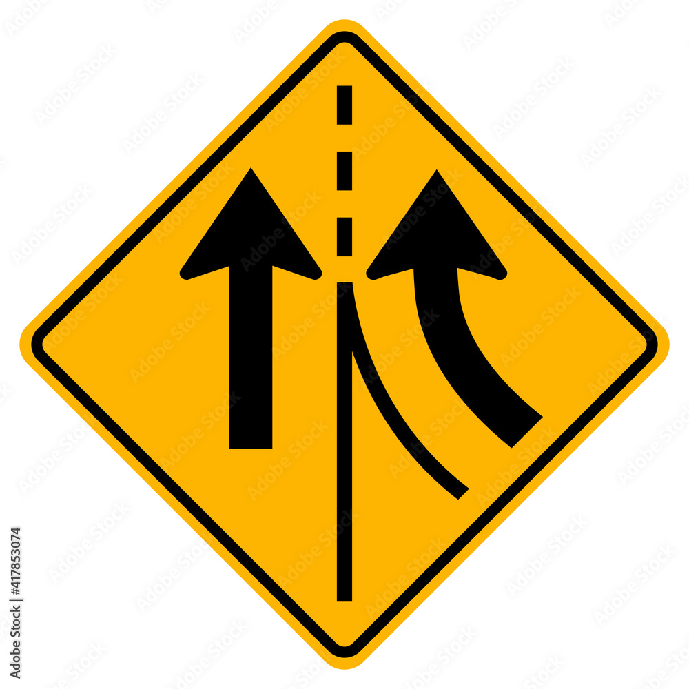 Warning traffic sign merging Right lane Warning traffic sign merging Right lane