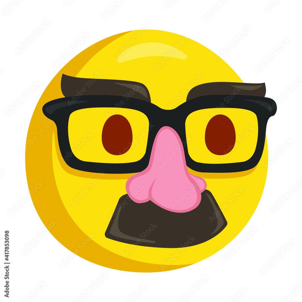 Disguised Face Emoji Icon Illustration. Moustache Glasses Symbol