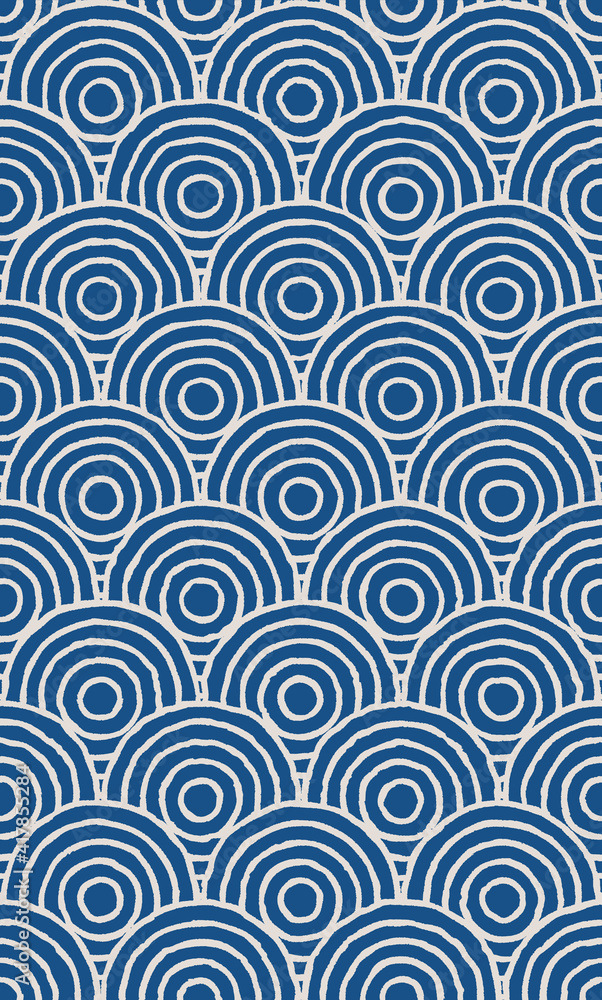 Vector semi circle hand painted seamless pattern. Water wave circle style. Fish Scale. Japanese geometric pattern design.
Vector semi circle hand painted seamless pattern. Water wave circle style. Fish Scale. Japanese geometric pattern design.