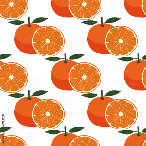 Seamless pattern with orange. Vector illustration. Citrus fruit. Healthy natural food. Organic and eco. This is a background for printing on fabric and textiles and wallpapers.