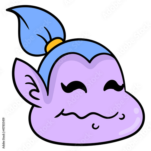 A genie, a chubby cheeked face, smiled happily. carton emoticon. doodle icon drawing