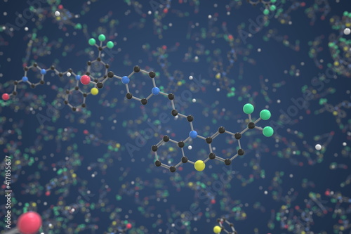Molecule of Fluphenazine. Molecular model, science related 3d rendering photo
