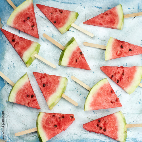 Fresh summer fruits background. Sweet watermelon slices. Watermelon fruit