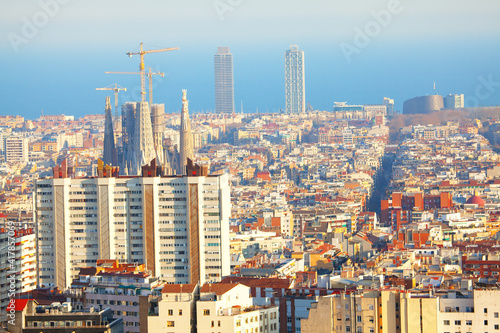 Modern urban landscape of Barcelona . Cityscape panoramic view of Barcelona city 