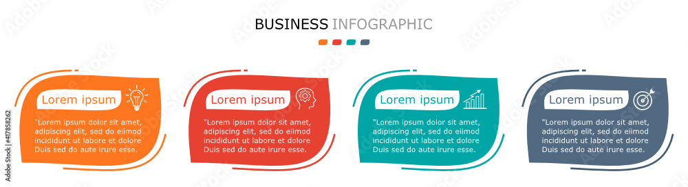 Obraz premium Business infographic Vector with 4 steps. Used for information,marketing,label,brochure,sign,outline, agenda,process,design,project,strategy,brainstorm,creative,growth,abstract,stairs,idea,text,work.
