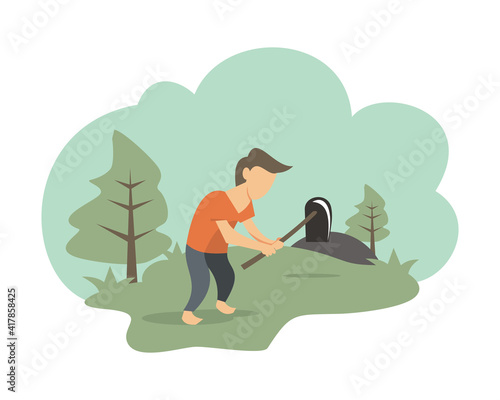 illustration vector graphic of hardworking men are hoeing in the garden, perfect for farming, garden, botany, agriculture, etc.
