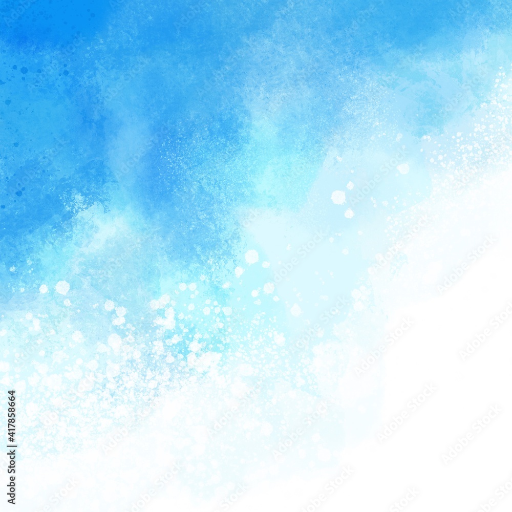 Abstract blue background with watercolor shapes. Grunge texture with splashes and a gradient on a white background for a banner.