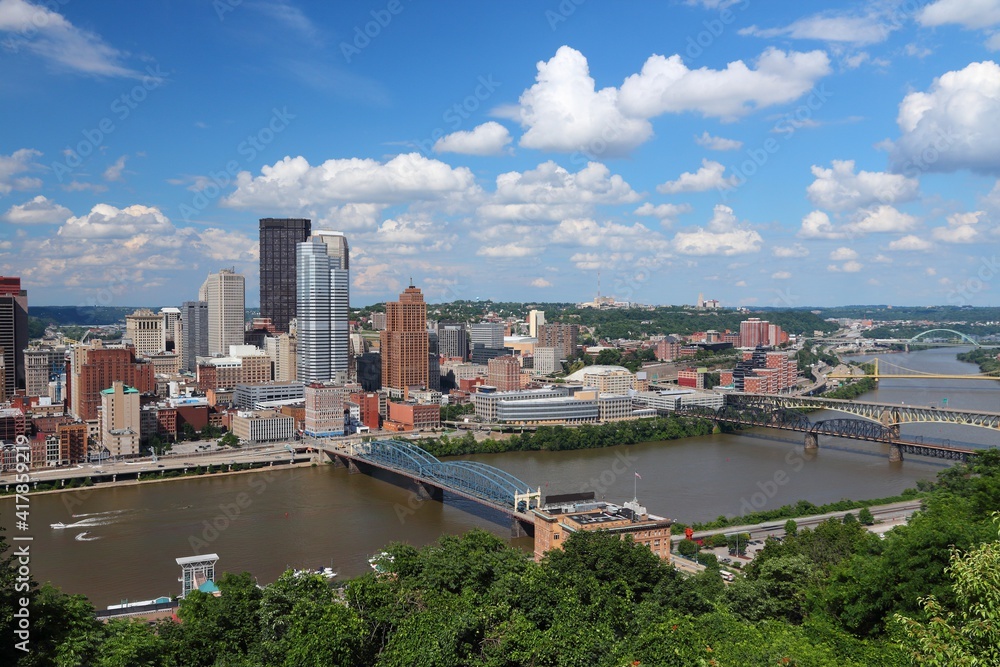 Pittsburgh cityscape, American city. Pittsburgh skyline aerial view.