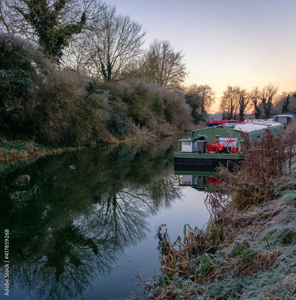 Fototapeta premium Barge Boat at Sleepy Irish Canal