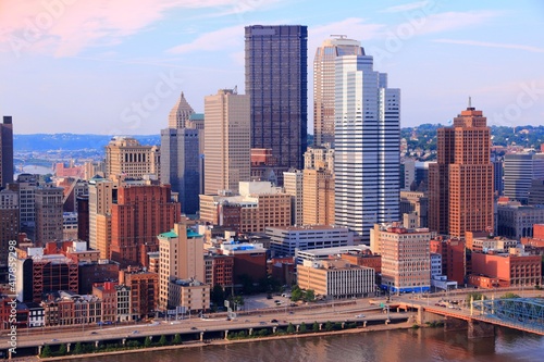 Pittsburgh sunset, American city. Pittsburgh stock photo.