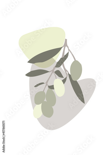 Colorful Branch with olives. vector flat cartoon illustration