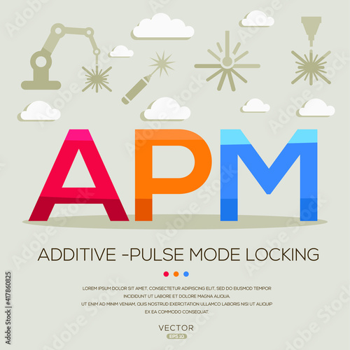 APM mean (additive -pulse mode locking) Laser acronyms ,letters and icons ,Vector illustration.
