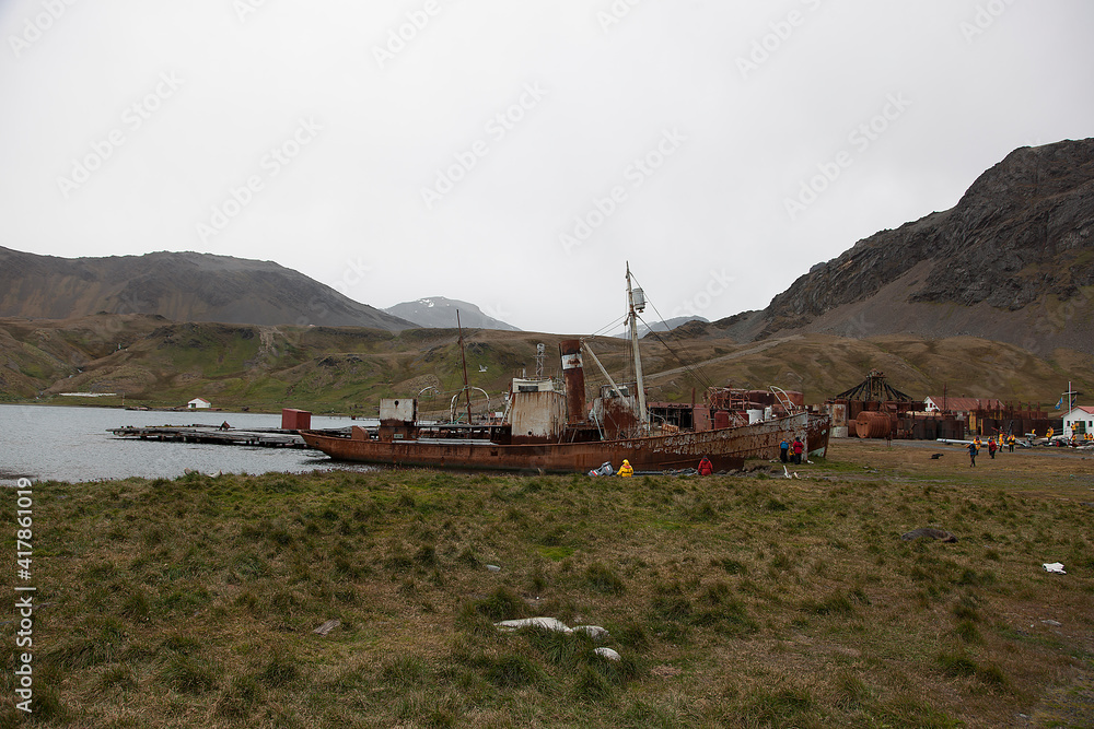 South Georgia. Capital Grytviken - view on a cloudy winter day