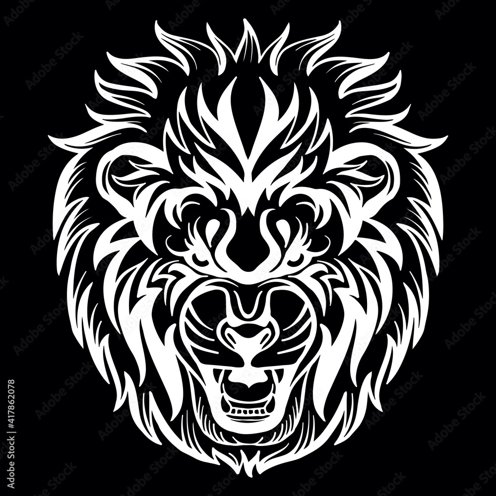 Fototapeta premium Vector head of mascot lion isolated on black
