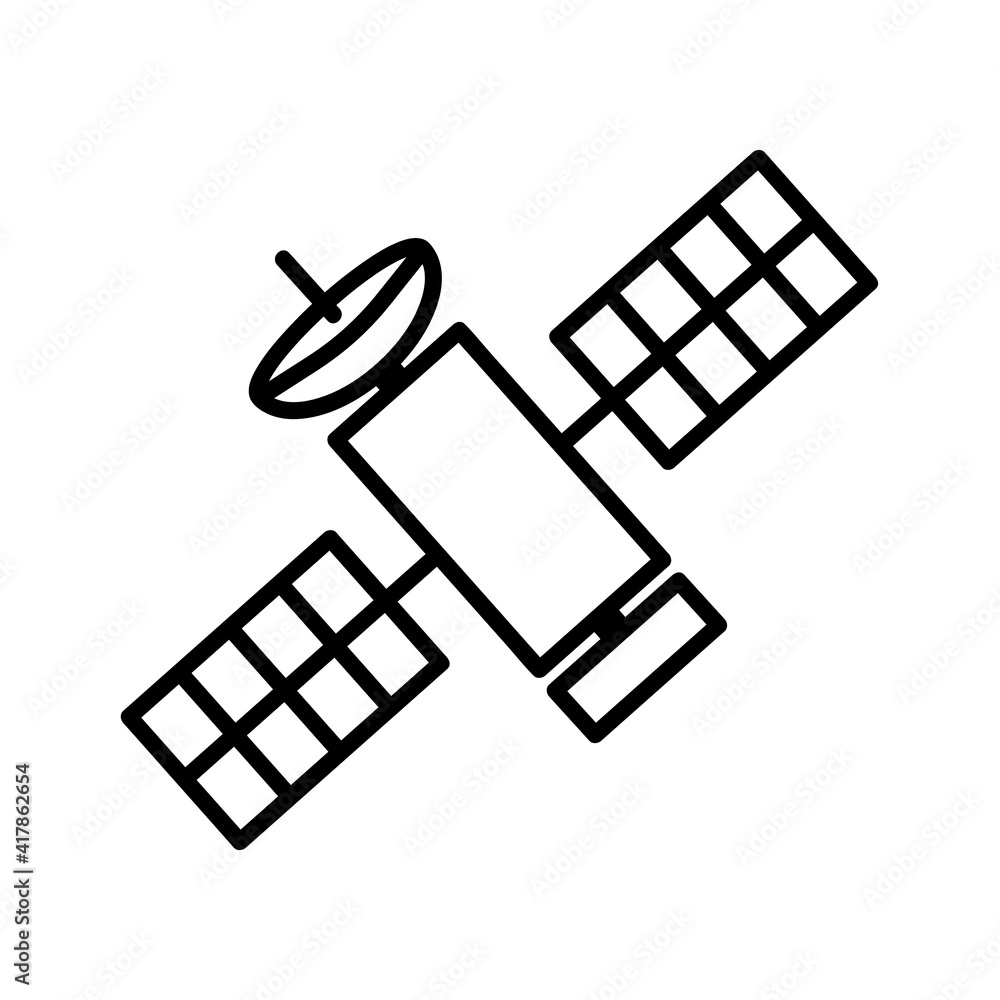 Space satellite flat icon. Pictogram for web. Line stroke. Isolated on white background. Vector eps10 Space satellite flat icon. Pictogram for web. Line stroke. Isolated on white background. Vector eps10