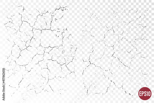 Fototapeta Naklejka Na Ścianę i Meble -  Natural cracks backgrounds. Vector overlay textures of cracked surface. One color graphic resources.