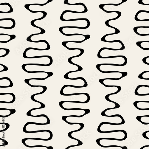 Vector seamless pattern. Modern stylish texture with smooth natural grid. Repeating abstract tileable background. Zigzag from organic shapes. Trendy surface design.