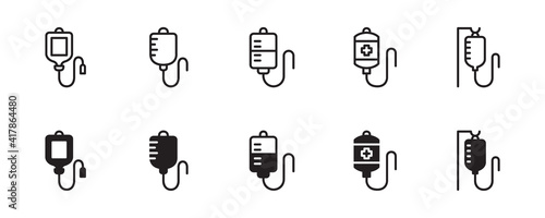 Infuse, blood bag icon set. Vector graphic illustration. Suitable for website design, logo, app, template, and ui. 