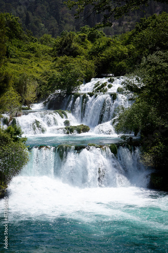 View of the whirling waters of KRKA waterfalls  Croatia in april