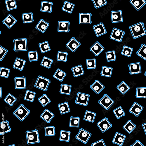Line Safe icon isolated seamless pattern on black background. The door safe a bank vault with a combination lock. Reliable Data Protection. Vector.