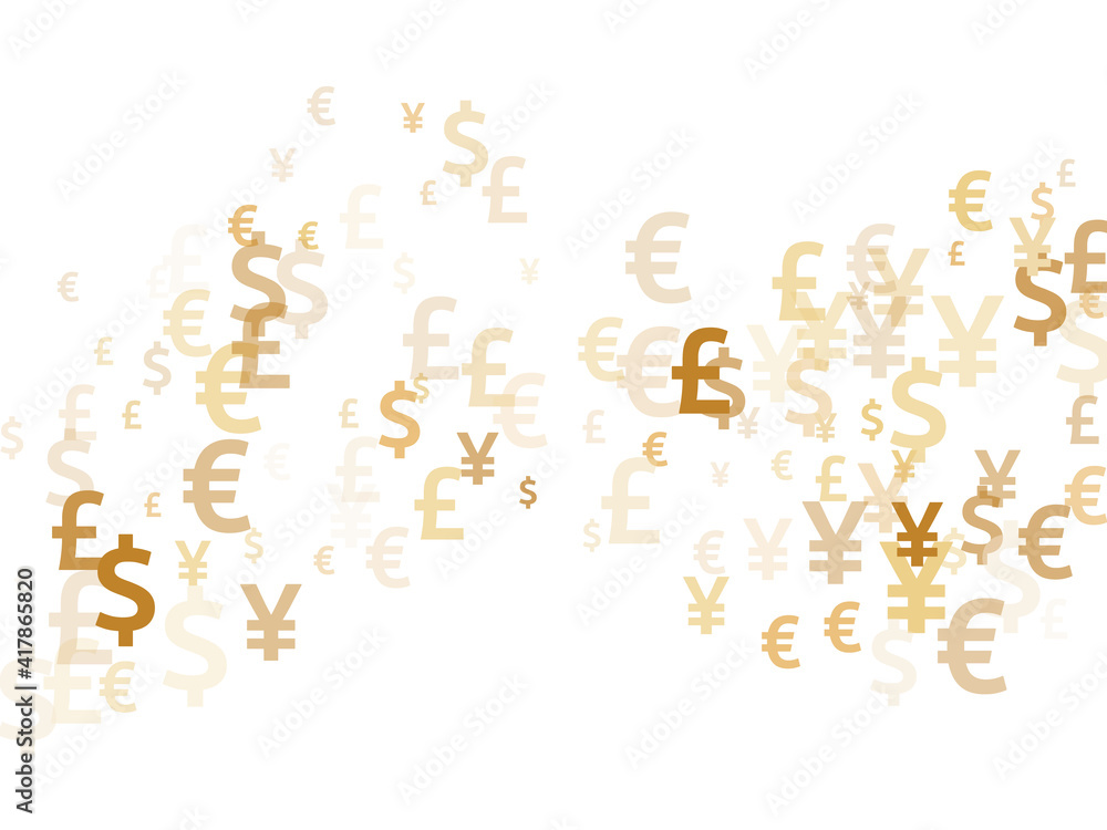 Euro dollar pound yen gold signs flying money vector illustration. Income concept. Currency symbols Euro dollar pound yen gold signs flying money vector illustration. Income concept. Currency symbols
