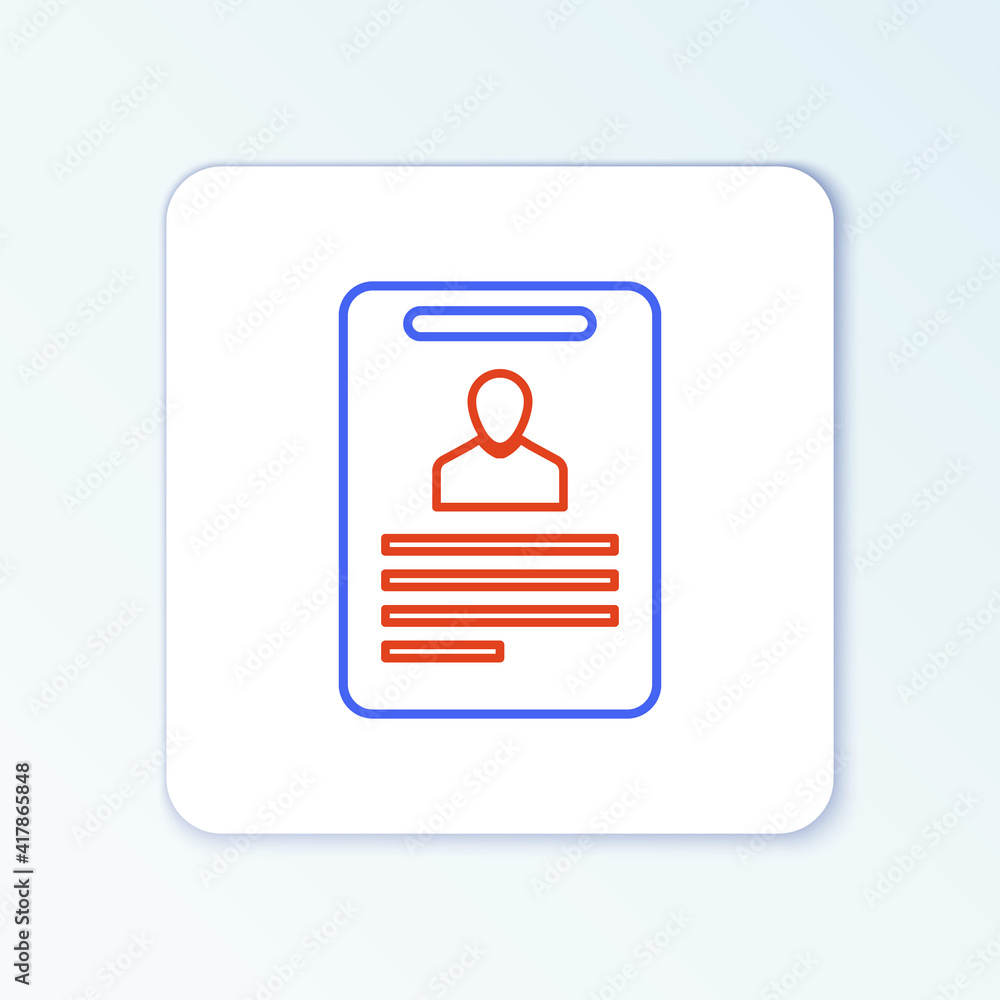 Line Identification badge icon isolated on white background. It can be used for presentation, identity of the company, advertising. Colorful outline concept. Vector. Line Identification badge icon isolated on white background. It can be used for presentation, identity of the company, advertising. Colorful outline concept. Vector.