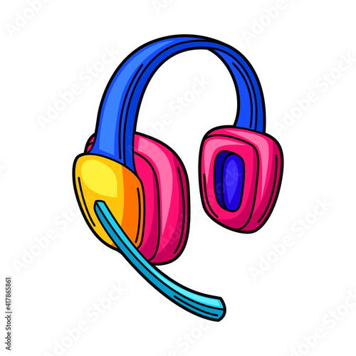 Illustration of gaming headphones. Cyber sports, computer games, fun recreation.
