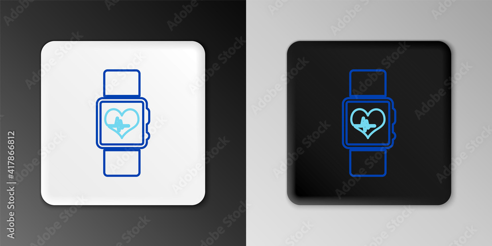 Line Smart watch showing heart beat rate icon isolated on grey background. Fitness App concept. Colorful outline concept. Vector. Line Smart watch showing heart beat rate icon isolated on grey background. Fitness App concept. Colorful outline concept. Vector.