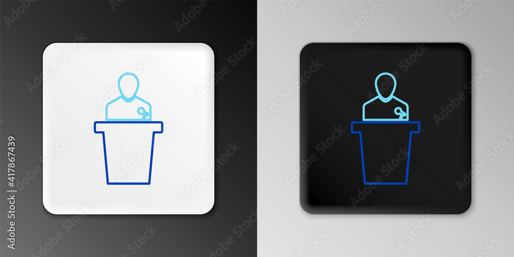 Line Speaker icon isolated on grey background. Orator speaking from tribune. Public speech. Person on podium. Colorful outline concept. Vector. Line Speaker icon isolated on grey background. Orator speaking from tribune. Public speech. Person on podium. Colorful outline concept. Vector.