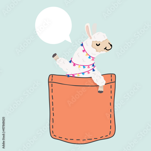 Cute llama alpaca face  in the pocket vector