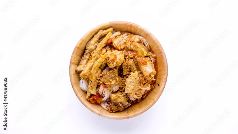 Nam ngiao Rice Noodle Thai food on white background Nam ngiao Rice Noodle Thai food on white background