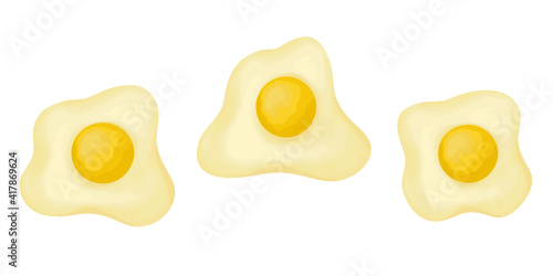 scrambled fried eggs vector illustration for eco farm cookbook menu recipe. hand-drawn egg in flat cartoon style. cheerful colorful healthy wholesome food breakfast brunch lunch dinner concept