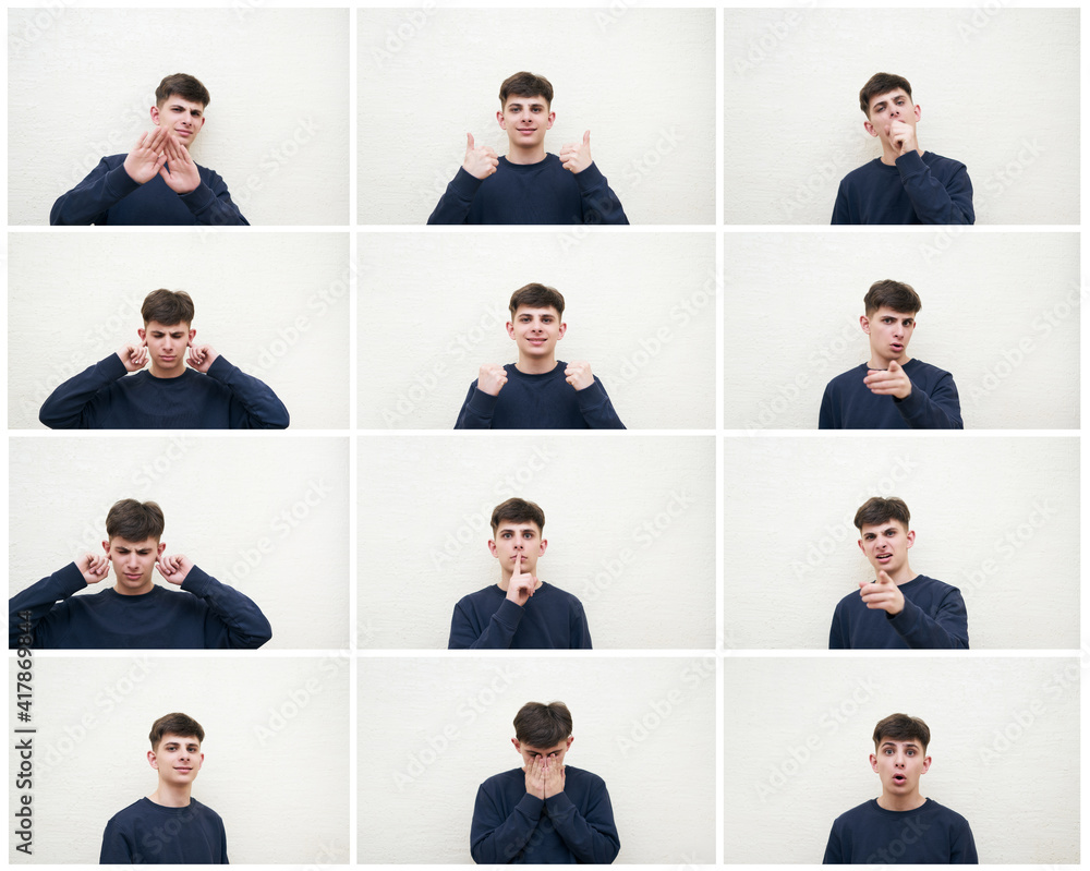 Collage of faces, set of emotions of different young man portrait Collage of faces, set of emotions of different young man portrait