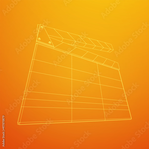 Movie clapper board. Film cinema concept. Wireframe low poly mesh vector illustration