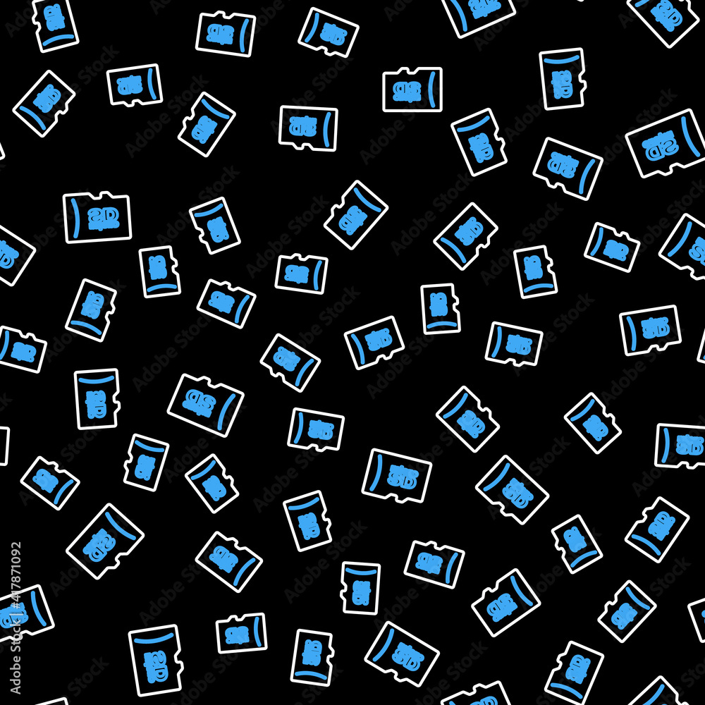 Line Micro SD memory card icon isolated seamless pattern on black background. Vector.