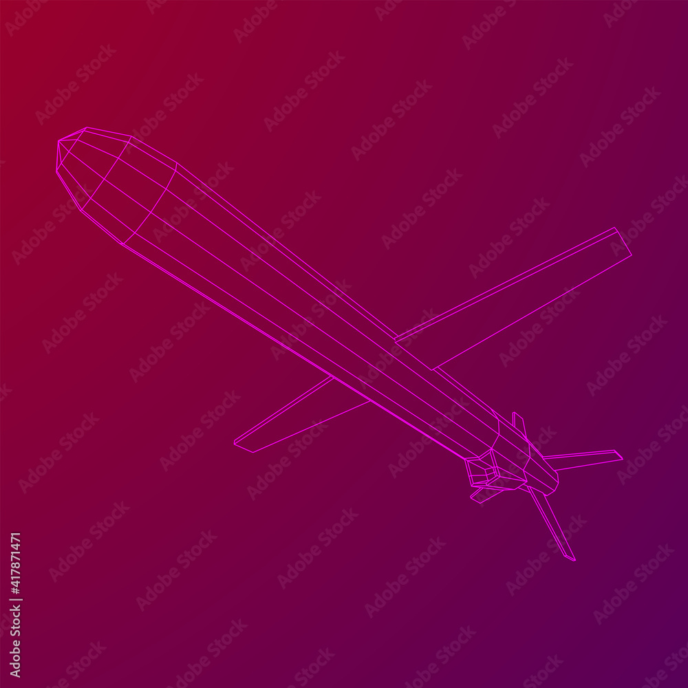 Flying supersonic cruise missile. Wireframe low poly mesh vector illustration Flying supersonic cruise missile. Wireframe low poly mesh vector illustration