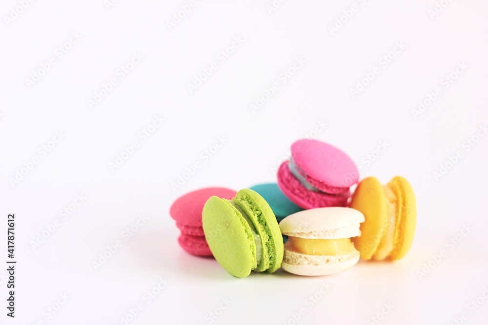 Group of mini Macaron, delicious dessert or snack pastel colour Group of mini Macaron, delicious dessert or snack pastel colour
