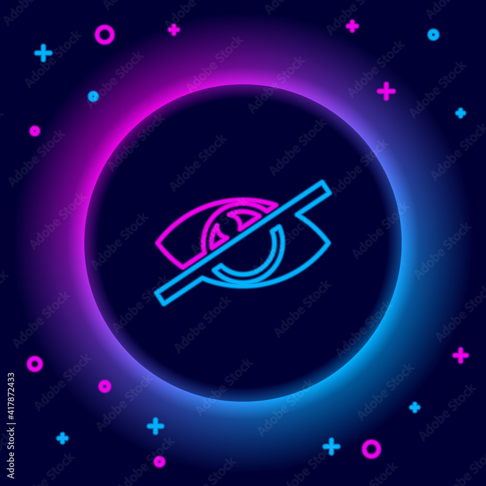 Glowing neon line Invisible or hide icon isolated on black background. Colorful outline concept. Vector. Glowing neon line Invisible or hide icon isolated on black background. Colorful outline concept. Vector.