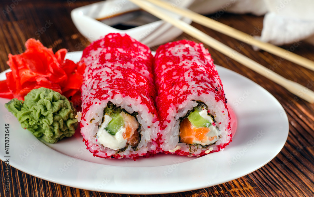sushi rolls in masago caviar sushi rolls in masago caviar