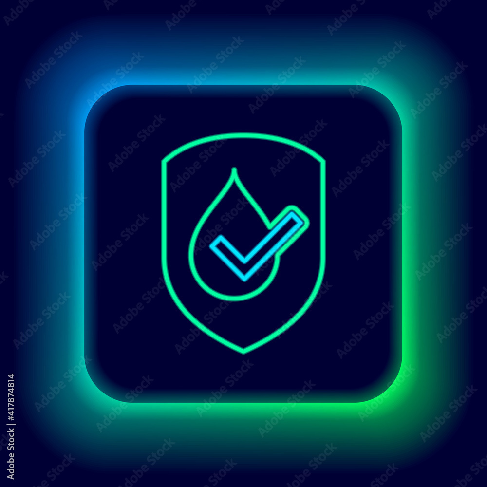 Glowing neon line Waterproof icon isolated on black background. Water resistant or liquid protection concept. Colorful outline concept. Vector. Glowing neon line Waterproof icon isolated on black background. Water resistant or liquid protection concept. Colorful outline concept. Vector.
