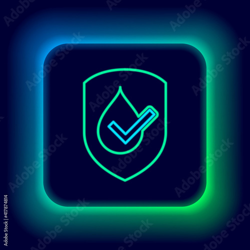 Glowing neon line Waterproof icon isolated on black background. Water resistant or liquid protection concept. Colorful outline concept. Vector.