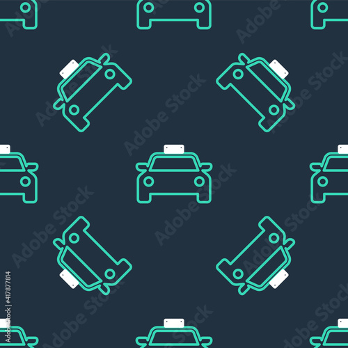 Line Taxi car icon isolated seamless pattern on black background. Vector.