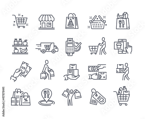 Icons set for retail, grocery, restaurant delivery