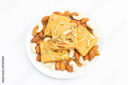 Indian Mithai Lachedar Patisa With Various Names Soan Papdi San Papdi Sohan Papdi Sukhdi Or Sonpapdi Son Roll Is Made Of Gram Wheat Flour Besan Kaju Pista Badam Dry Fruits Jaggery Fried In Desi Ghee