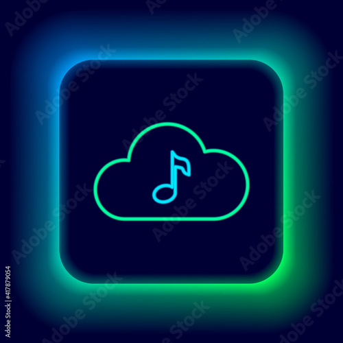Glowing neon line Music streaming service icon isolated on black background. Sound cloud computing, online media streaming, online song, audio wave. Colorful outline concept. Vector.