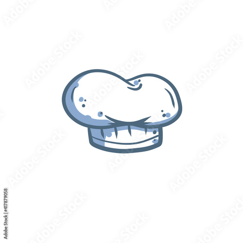 Chef hat. Cooking and bakery. Blue kitchen clothes and uniforms. Cartoon icon isolated on white