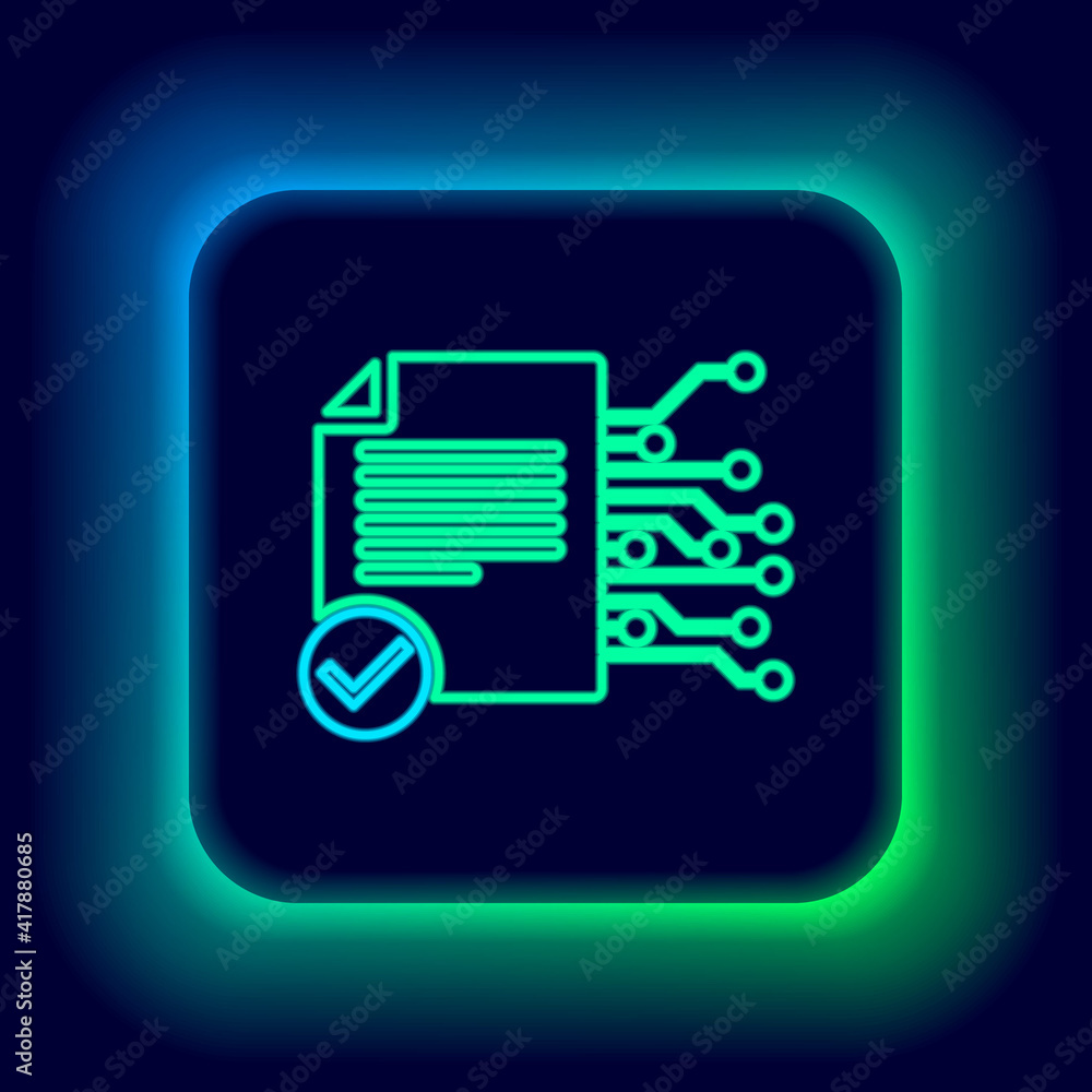 Glowing neon line Smart contract icon isolated on black background. Blockchain technology, cryptocurrency mining, bitcoin, altcoins, digital money market. Colorful outline concept. Vector. Glowing neon line Smart contract icon isolated on black background. Blockchain technology, cryptocurrency mining, bitcoin, altcoins, digital money market. Colorful outline concept. Vector.